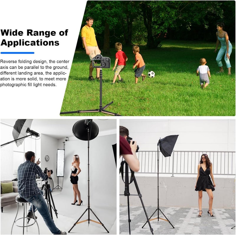 soonpho Portable Stand for Light Carbon Fiber Adjustable 8.5ft Travel Light Stand with 180°Reversible Leg,1/4"-3/8" Light Stand Adapter Lighting Tripod Stand Maximum Height 102"/260cm for Flash - Image 3